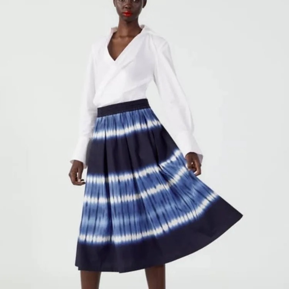Zara blue tie dye midi skirt A-line batik excellent Size S